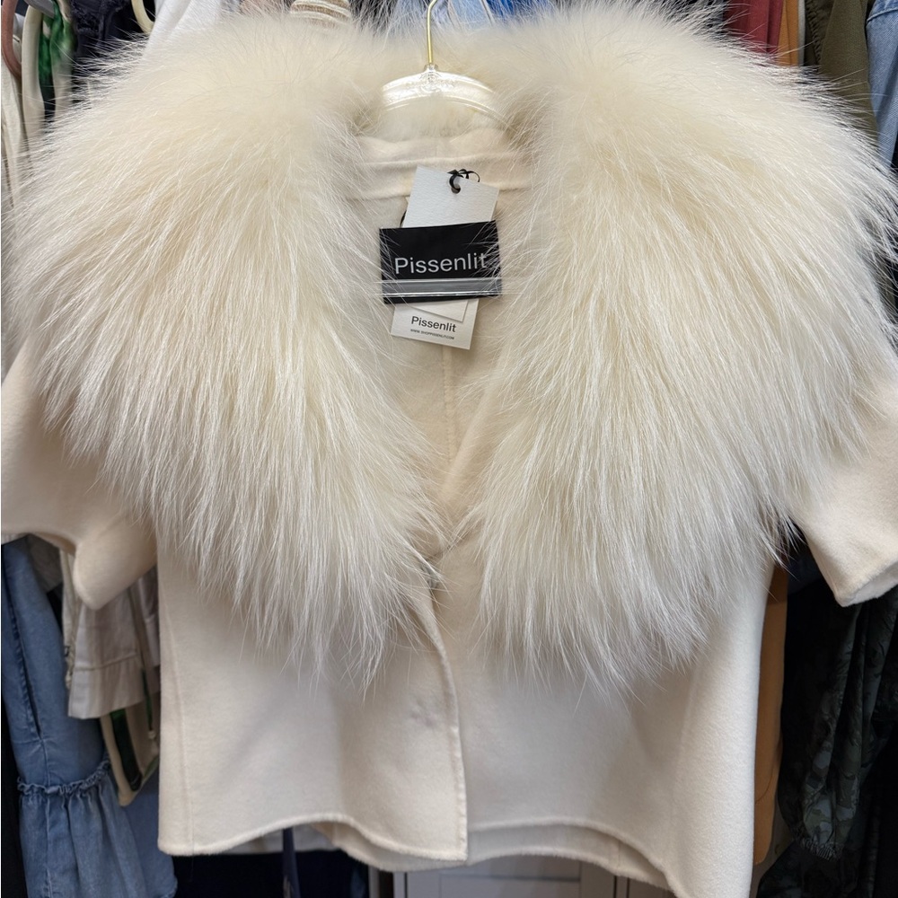 Pissenlit Ivory Cashmere Blend Jacket with Fur Collar